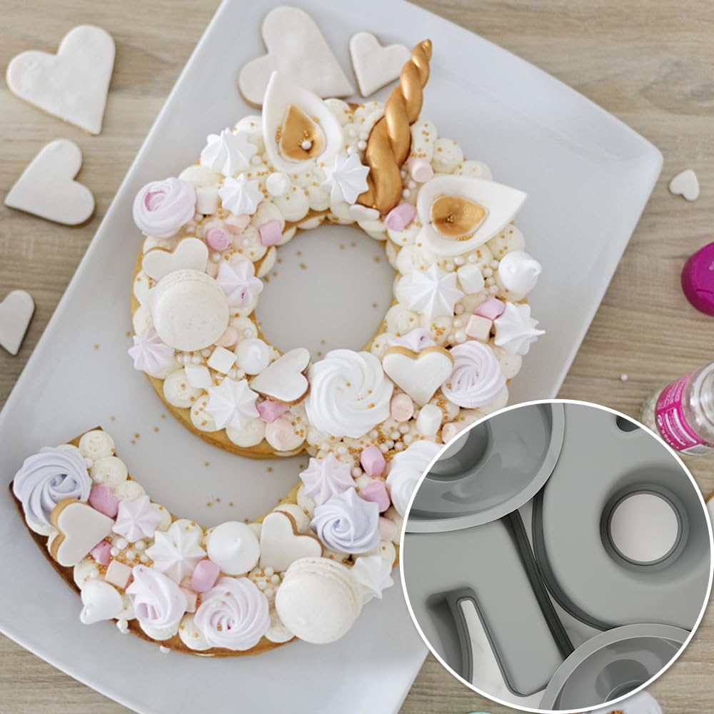 9 Piezas Espesado Silicona Molde Números Tarta 25cm 3D Grandes 10 Pulgadas Para Tartas De Cumpleaños Bodas Fiestas Aniversarios
