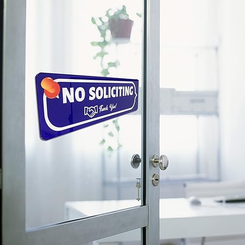Miniatura 10 de Señales de No Soliciting para casa, paquete de 2 acrílicos de 7.8 x 2.4 pulgadas de grosor con cinta adhesiva fuerte, diseño moderno transparente y