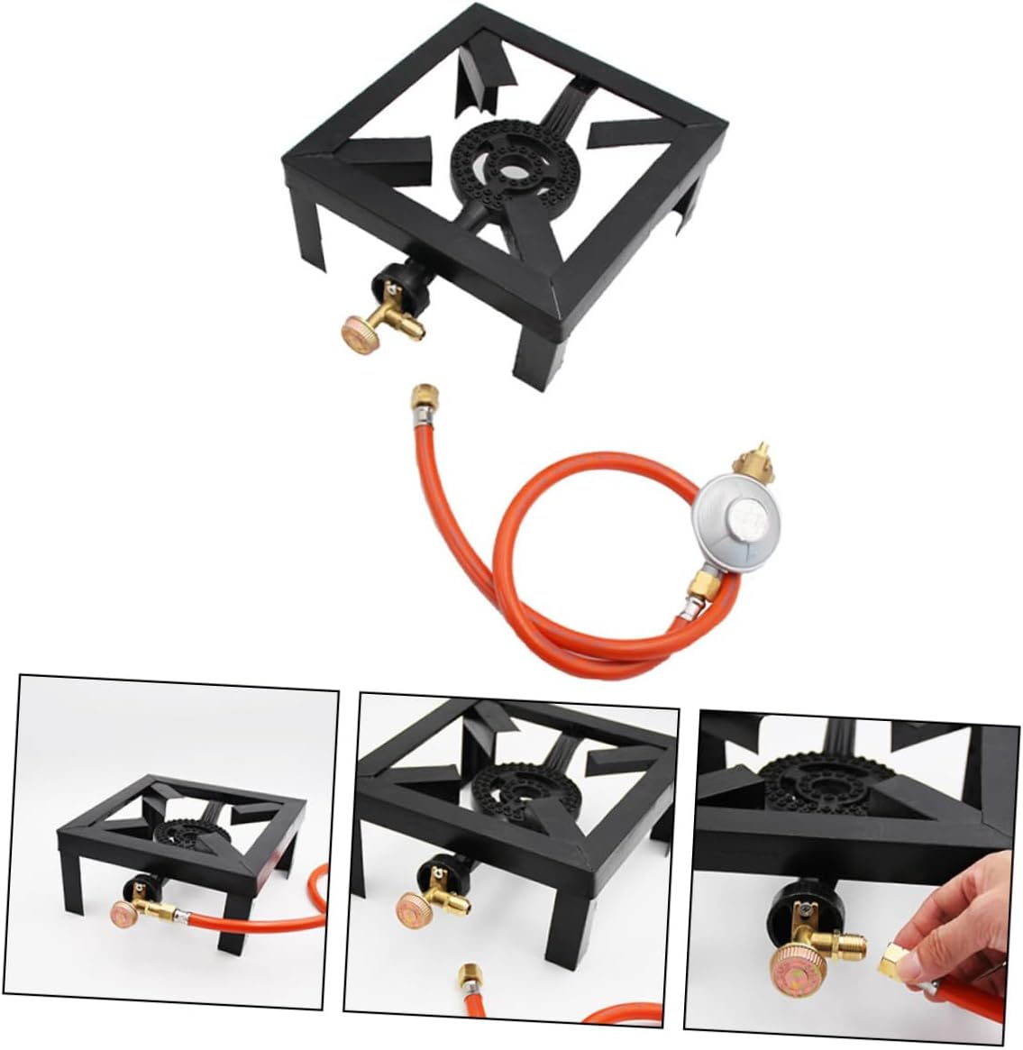 VICASKY Single Burner Propane Camping Stove Regulator and Hose Heavy-Duty Cast Iron Gas Cooker for Outdoor Cooking Portable Gas Grill for Camping and Backpacking