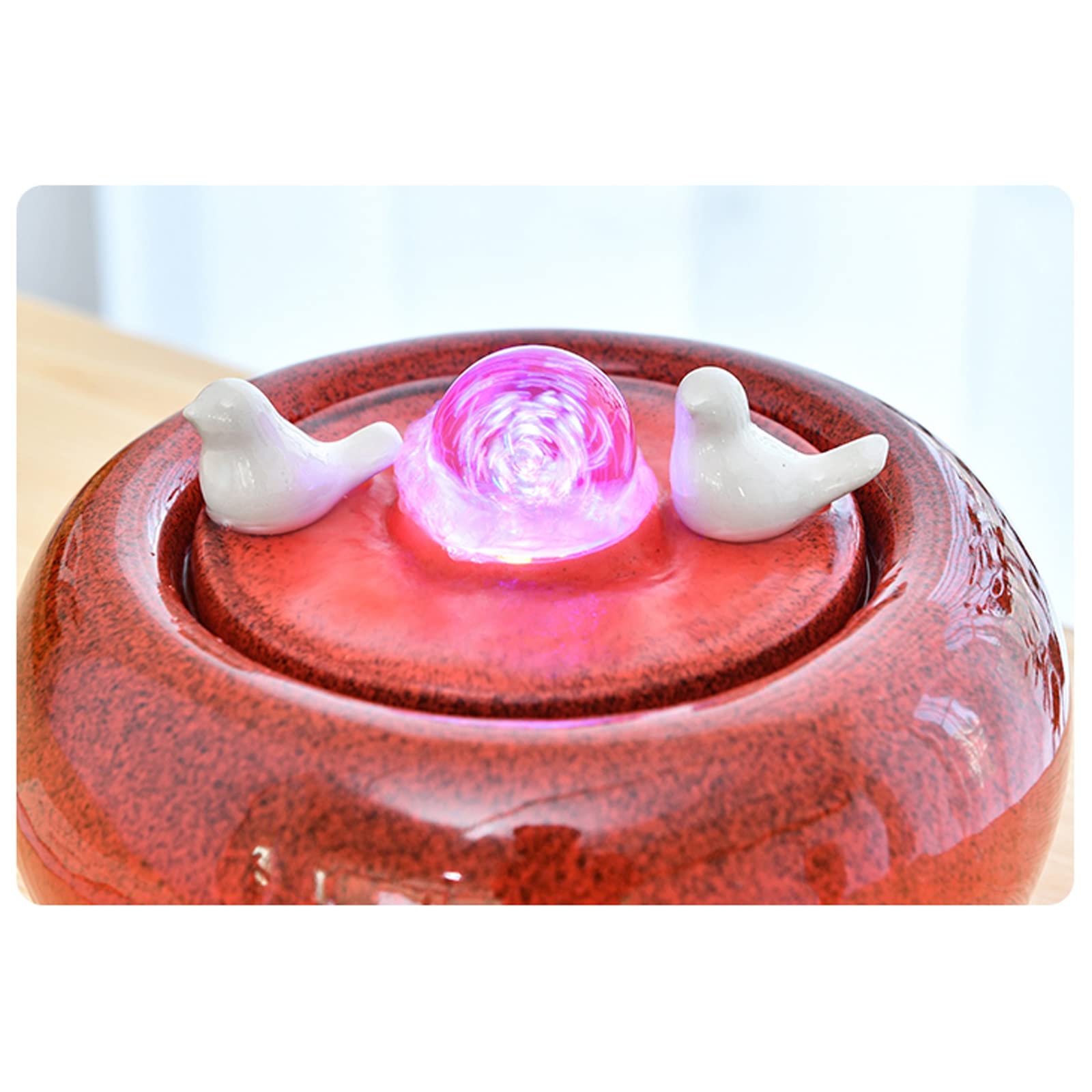 Fuente de Interior Fuente de agua de mesa de cerámica roja Fuentes de agua de relajación interior Fuente de cascada Feng Shui for decoración de la oficina de la sala de estar del hogar Fuente de Escri