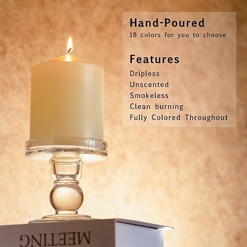 Miniatura 2 de Juego de 3 velas de pilar de marfil sin perfume vertidas a mano de 3 x 6 pulgadas, velas antigoteo, combustión de larga duración, aproximadamente