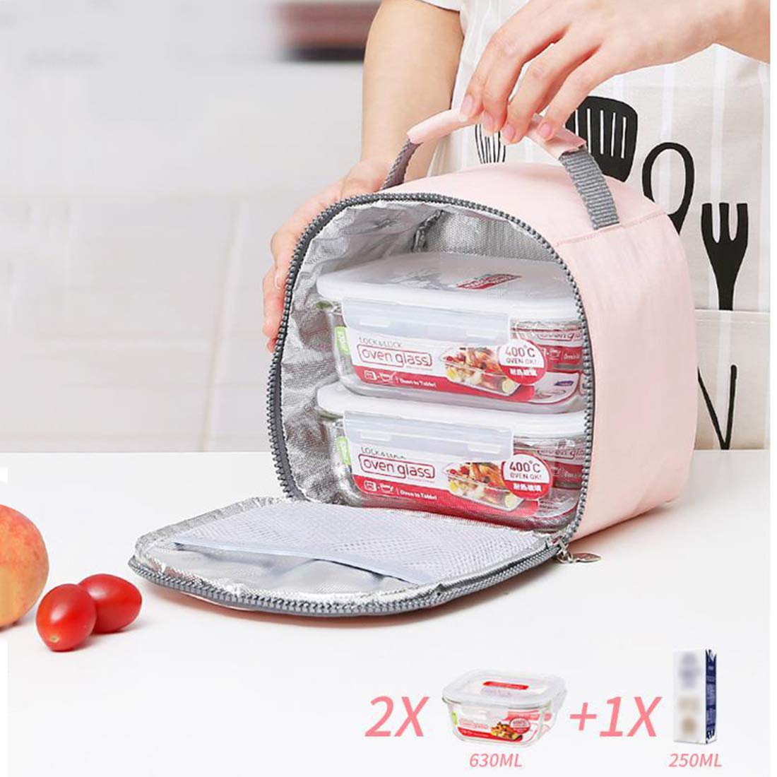 Sac Isotherme Repas Femme - Sac Lunch Box Rose Velours Côtelé Étanche Et Élégant