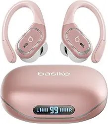 Basike Fone de Ouvido Bluetooth 6.0 TWS Esportivo, Som Hi-Fi Estéreo, Microfone com ENC, Toque Sensível, IPX5 à Prova d’Água para Corrida e Exercícios – Ouro Rosa