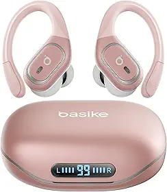 Basike Fone de Ouvido Bluetooth 6.0 TWS Esportivo, Som Hi-Fi Estéreo, Microfone com ENC, Toque Sensível, IPX5 à Prova d’Água para Corrida e Exercícios – Ouro Rosa