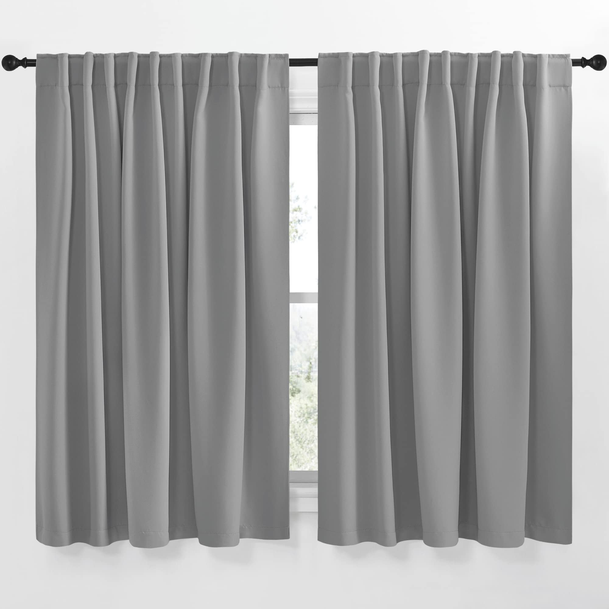 NICETOWN Blackout Curtain Panels Window Draperies - (Silver Grey Color) 62x63 inch, 2 Pieces, Insulating Room Darkening Blackout Drapes for Doorway Shower Bathroom Laundry Room Bifold Door