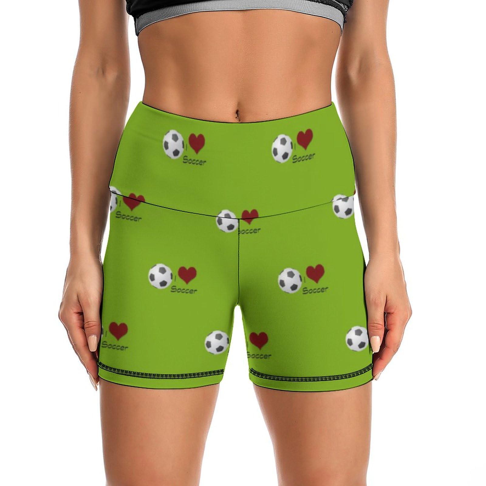 JYYAU Soccer Cartoon Pattern High Waist Yoga Shorts for Women Athletic Shorts Leggings Running Pants Black