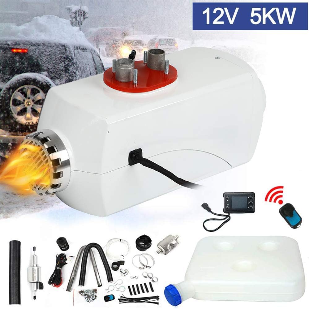 Triclicks 12V 5KW Air Diesel Heater Parking Heater Diesel Night Heater with Silencer LCD Switch Remote Control 10L Tank For Truck, Boat, Car Trailer, Motorhomes, Campervans, Caravas (White)