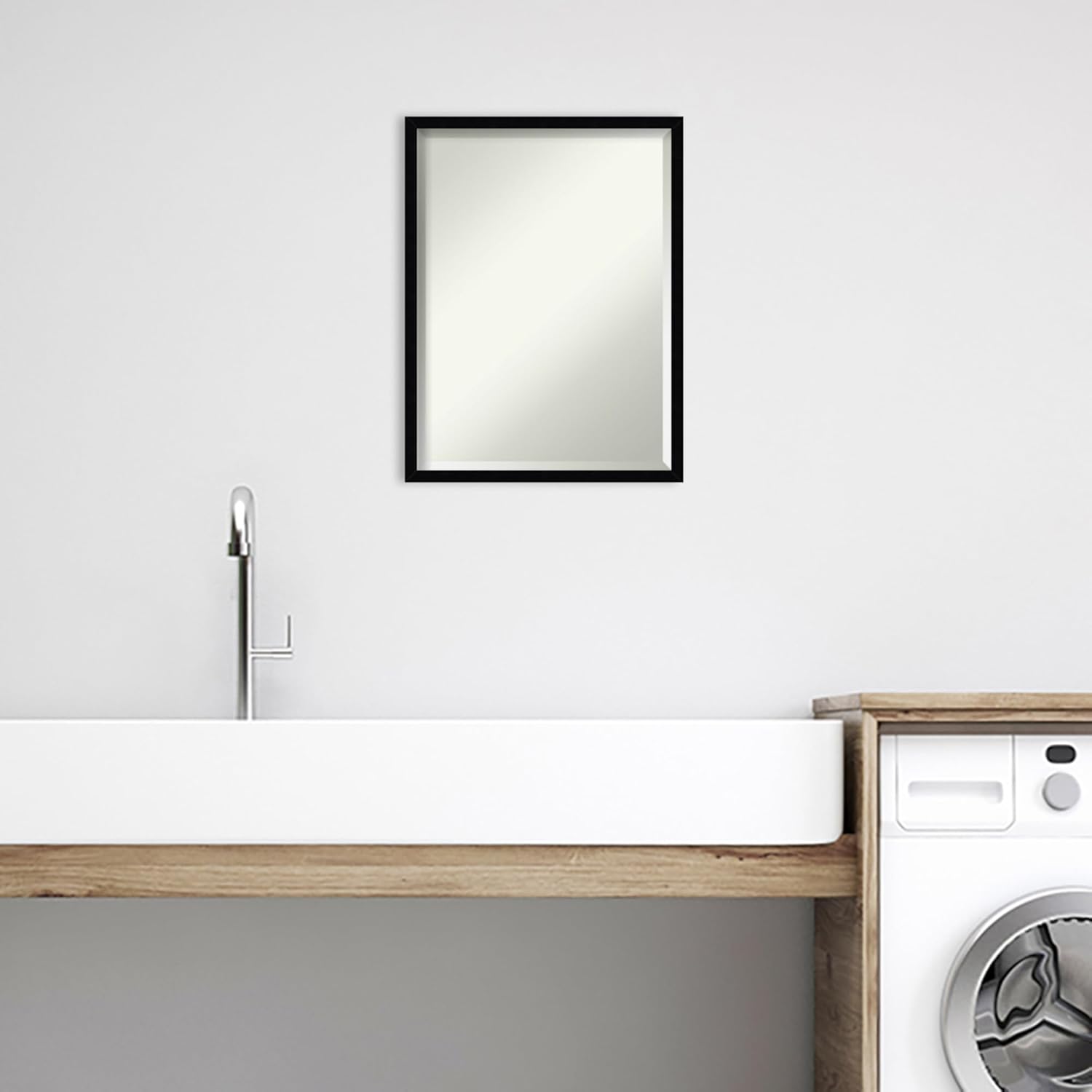 Amanti Art Black Bathroom Mirror for Over Sink, 25x19 Svelte Noir Black Rectangle Vanity Mirror, Medium Modern Wood Frame, Hangs Horizonally and Vertically, Bathroom Wall Decor, Beveled Edge