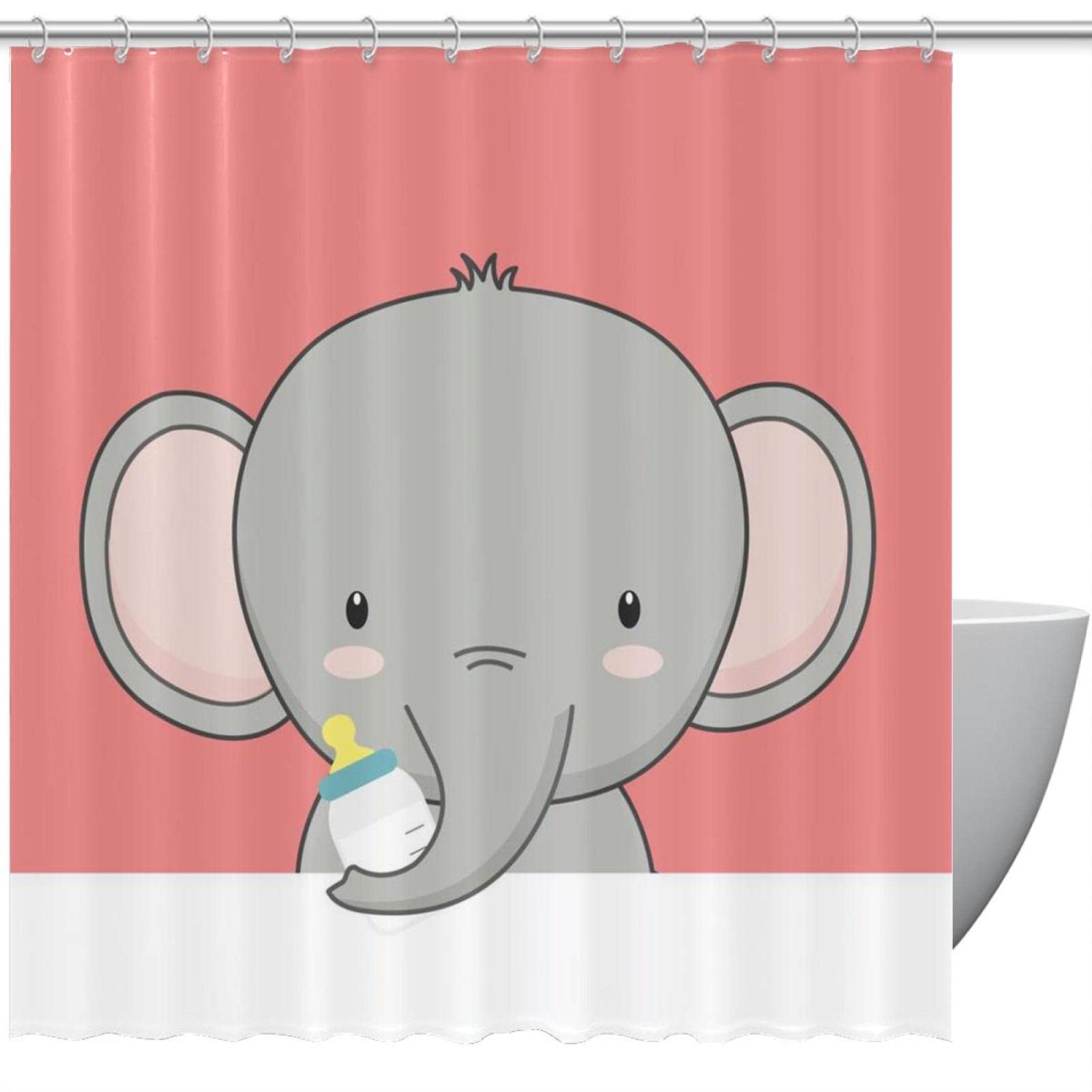 Rideau de douche bébé éléphant 168x183 cm pour salle de bain