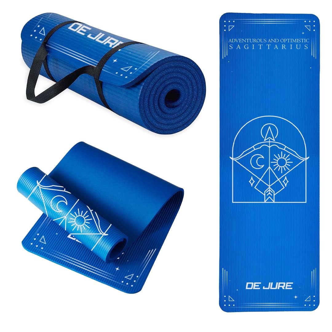 De Jure Fitness Yoga Mat for Women and Men, 8mm Extra Thick Non-Slip NBR Exercise Mat for Yoga, Pilates, Gym & Floor Workouts - with Carry Strap - Sagittarius