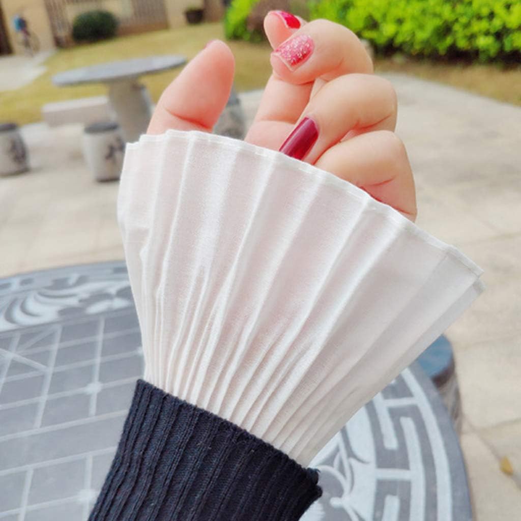 Youngy 1Pair Elegant Floral Lace False Cuffs Pleated Horn Cuffs Detachable Shirt Fake Sleeve Cuffs Wrist Warmers for Women Girl