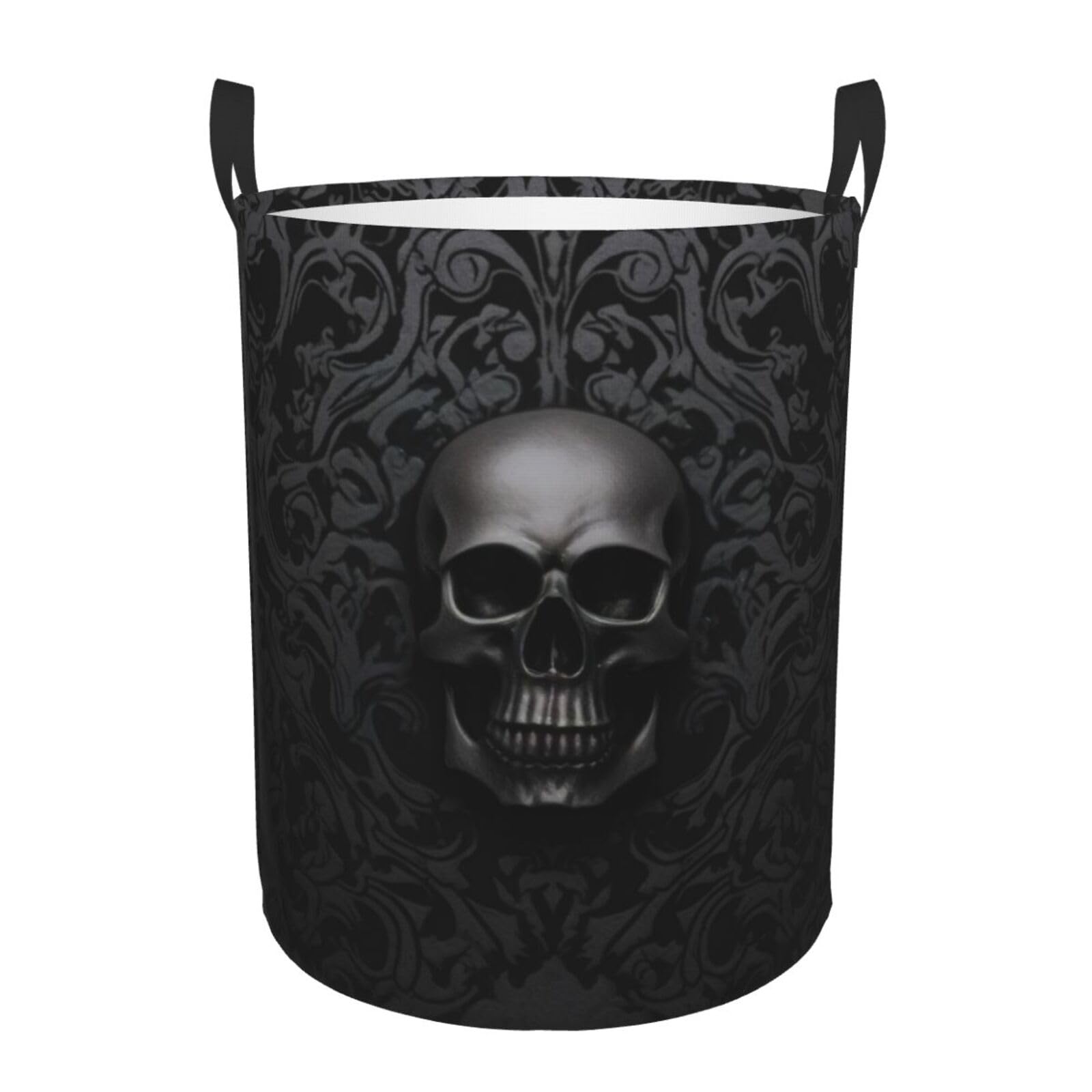 Circular Laundry Basket/Gothic Wallpaper Skull/Foldable Dirty Clothes Storage Hamper, With Handles, Water Resistant, For Bedroom Bathroom Storage Bins 50x40cm