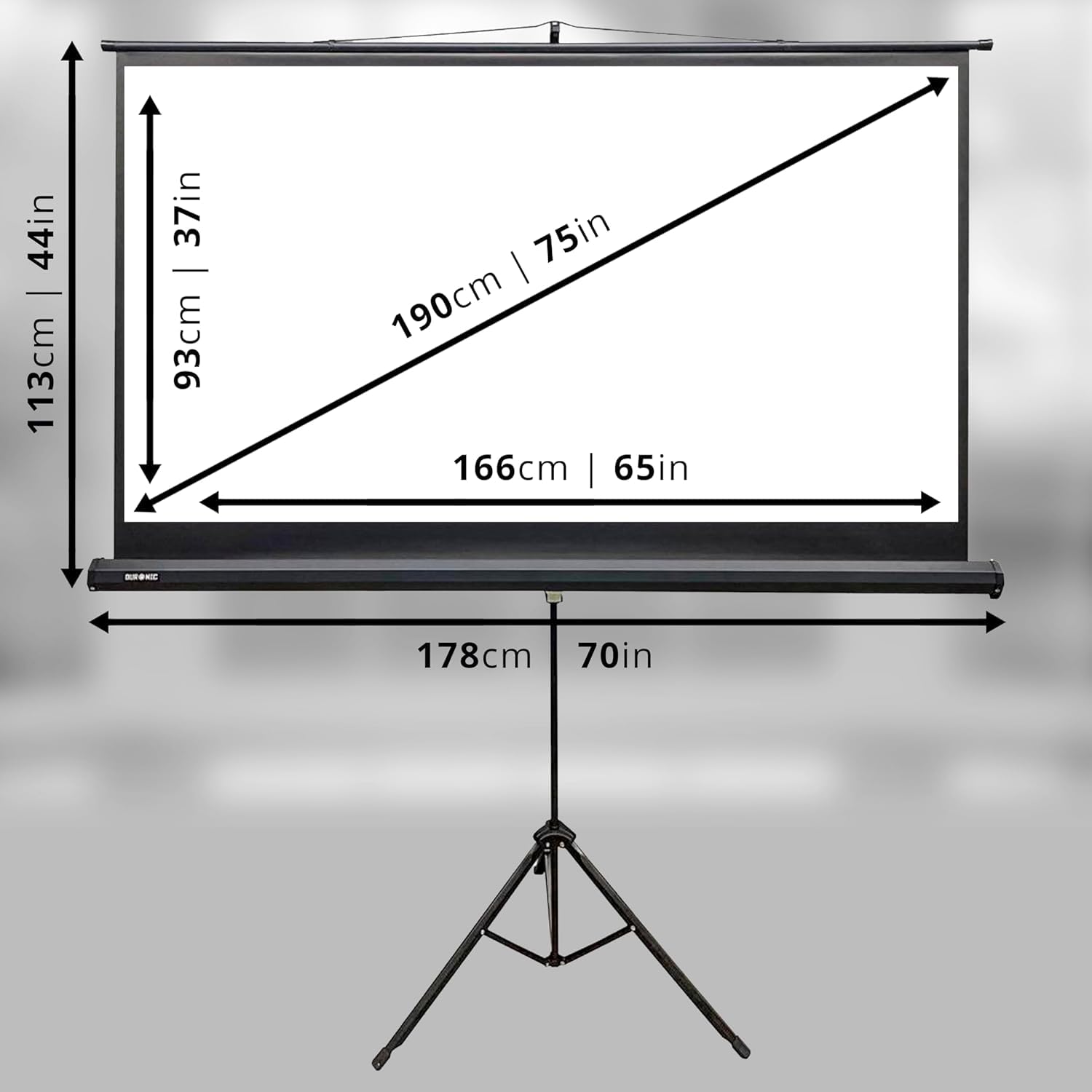 Duronic TPS75 16/9 schermo di proiezione opaco, per case, uffici, scuole, teatri e cinema, con treppiede| Schermo da 75” – area proiettata 166 x 93| Montabile a parete o a soffitto