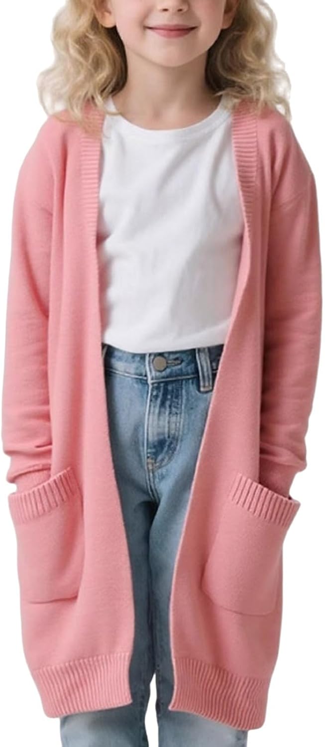 Girls Long Sleeve Cardigan Sweater Girls Button Closure Knitted Cable Cardigan 5 to 12Y