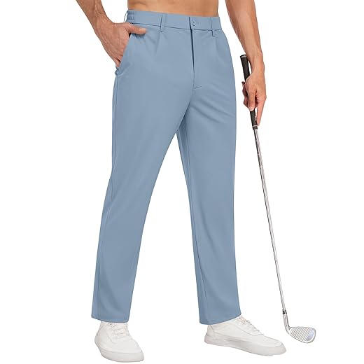 Calça masculina de golfe elástica, confortável, com cordão, leve, secagem rápida, calça de trabalho com 5 bolsos