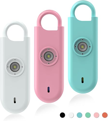 Alarma de seguridad personal de 140 dB para mujeres, paquete de 3 llaveros de protección de alarma segura con luz estroboscópica y aviso de batería