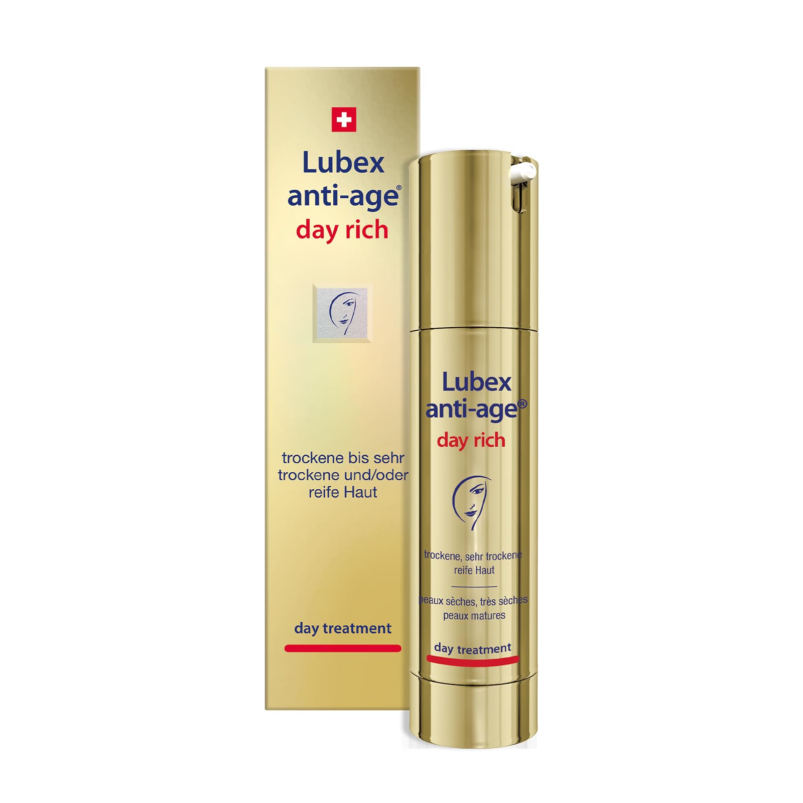 day rich – Reichhaltige Anti-Aging-Tagespflege mit Peptiden, Apfelstammzellen& Hyaluronsäure, für trocken bis trockene und/oder reife Haut, hergestellt in der Schweiz, 50ml