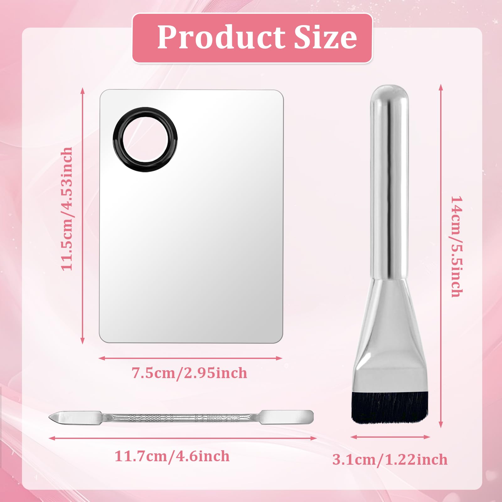 Herramienta de espátula de maquillaje, incluye paleta de mezcla de cosméticos, cepillo de base plana y raspador de maquillaje para arte de uñas, sombra de ojos, mezcla de pigmentos cosméticos 2