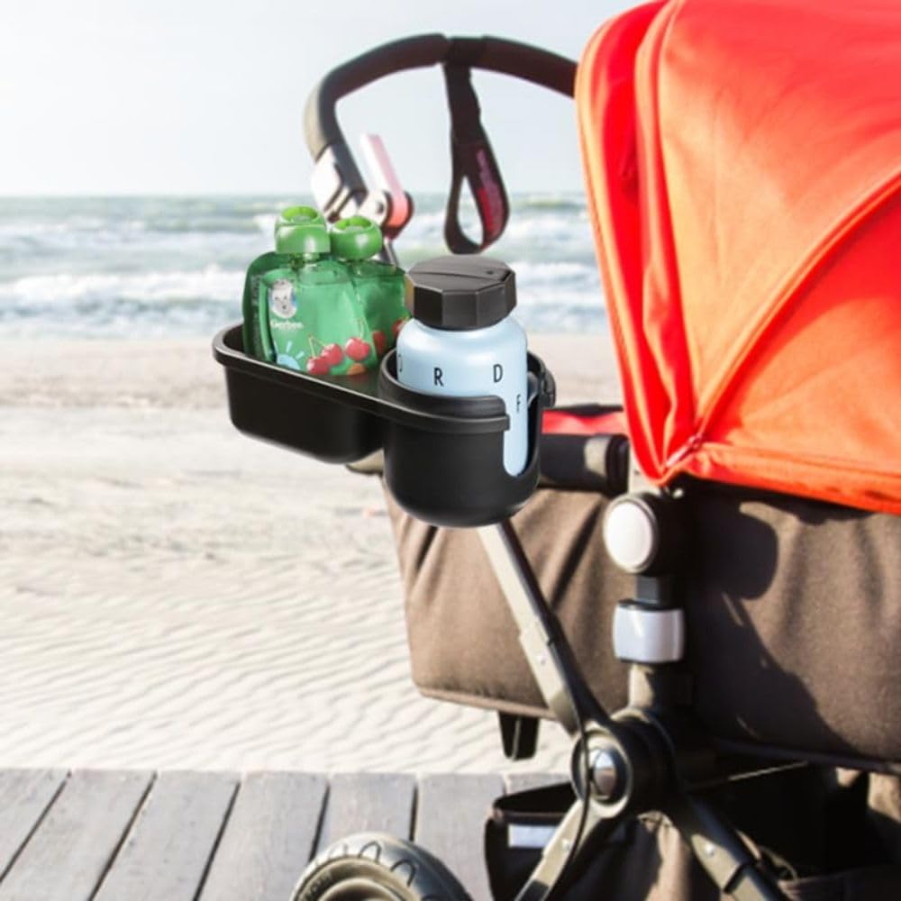 Universelles Snacktablett mit Kinderwagen-Becherhalter, Snacktablett für Kinderwagen, Tablett-Aufsatz und Becherhalter als Kinderwagen-Zubehör