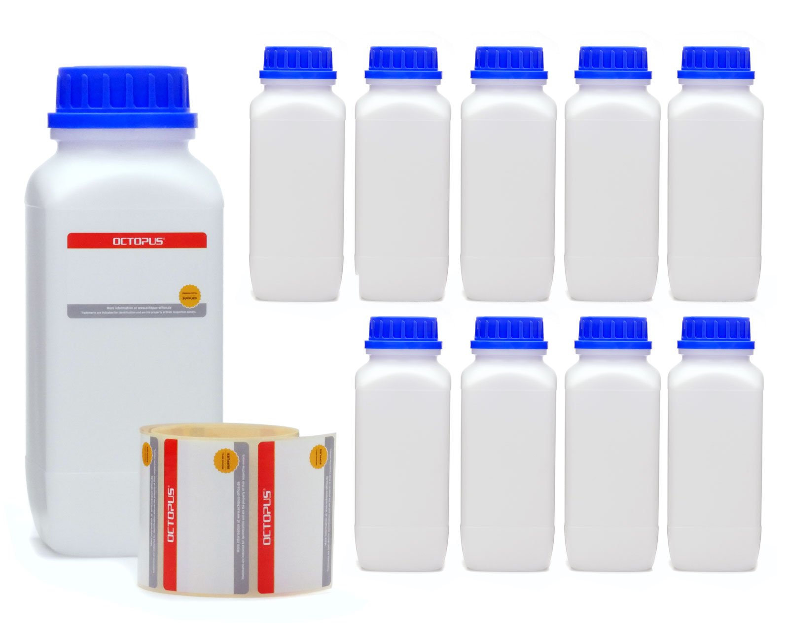 Wide-neck bottles with screw caps, chemical bottle, laboratory bottle with lid, storage container for laboratory, kitchen or hobby, pack of 10, transparent, 10x 1500 ml