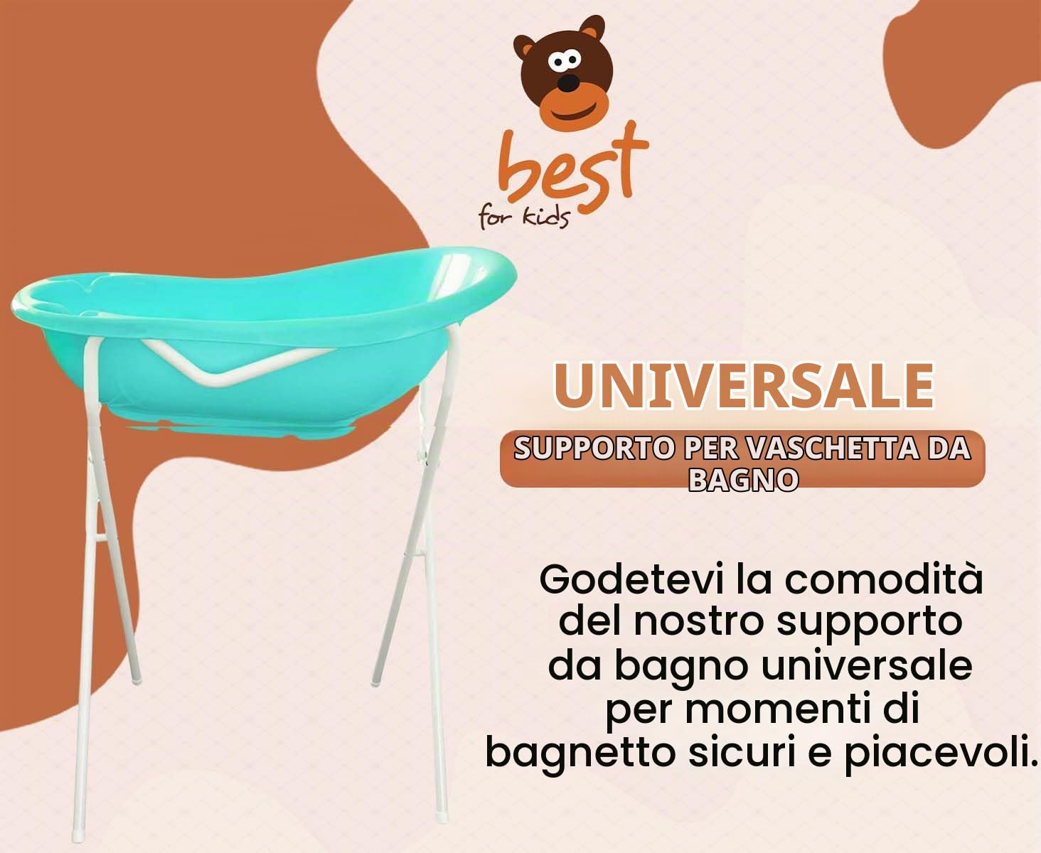 Supporto Vasca Bagnetto Bebè Universale 84-100 cm | Porta Vaschetta Neonato in Plastica Resistente | Supporto Ergonomico e Stabile per Bagnetto Quotidiano