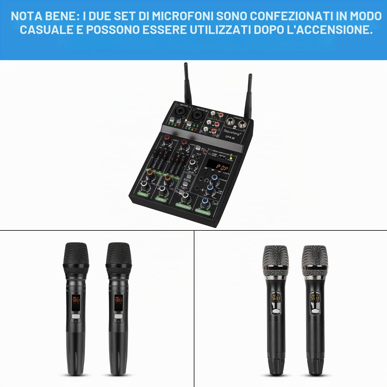 Depusheng UF4-M Studio Audio Sound Mixer Board - 4 canali Bluetooth compatibile Professional Portable Digital DJ Mixing Console con microfono wireless - Mixing Board per la registrazione in studio
