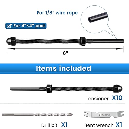 Miniatura 2 de Paquete de 10 barandillas de cable negro, tensor roscado a mano para cable de 18 pulgadas para cable de 4x4, 2x2, madera, poste, cubierta, escalera,