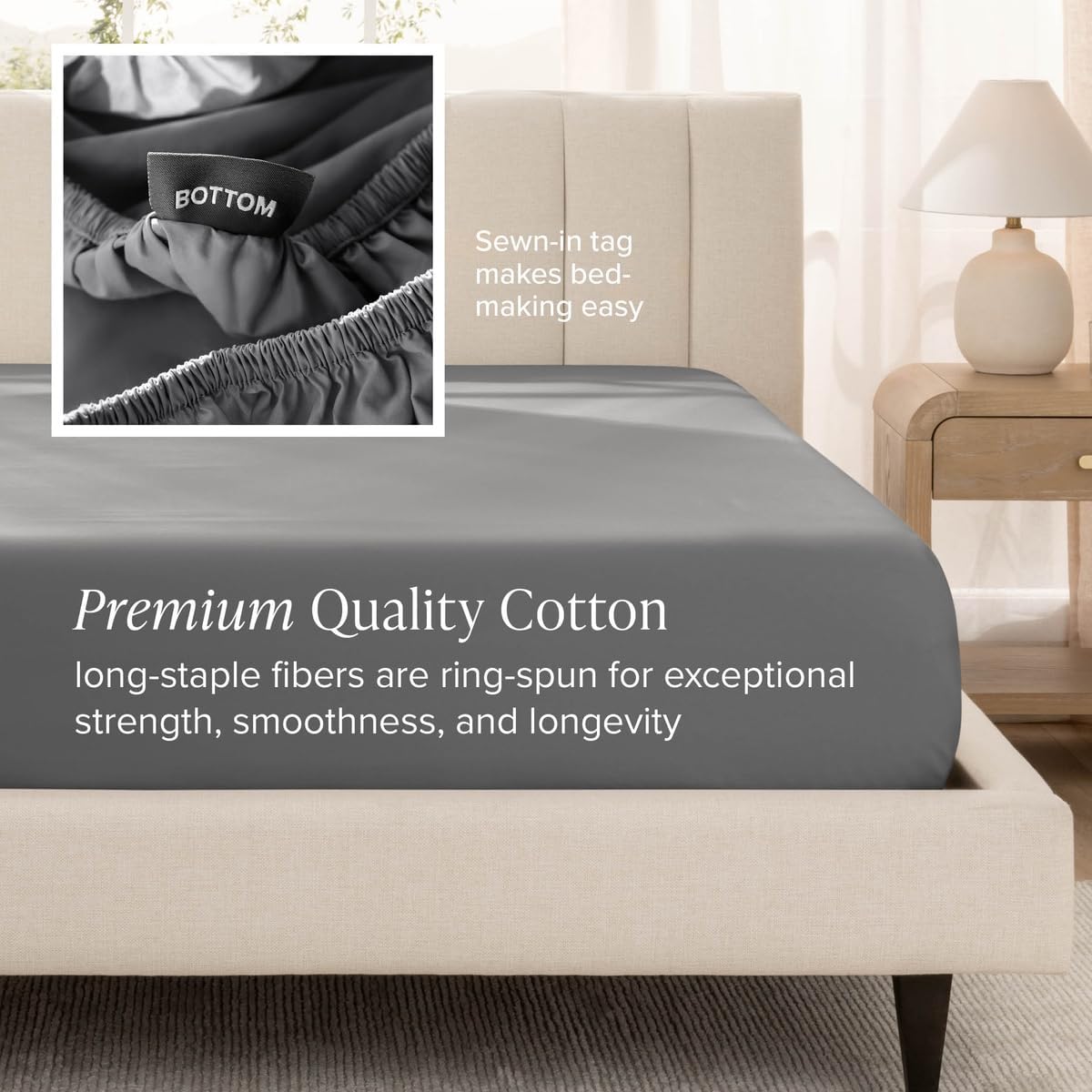 Bare Home 100% Organic Cotton Sateen Sheet Set (Twin XL, Grey)