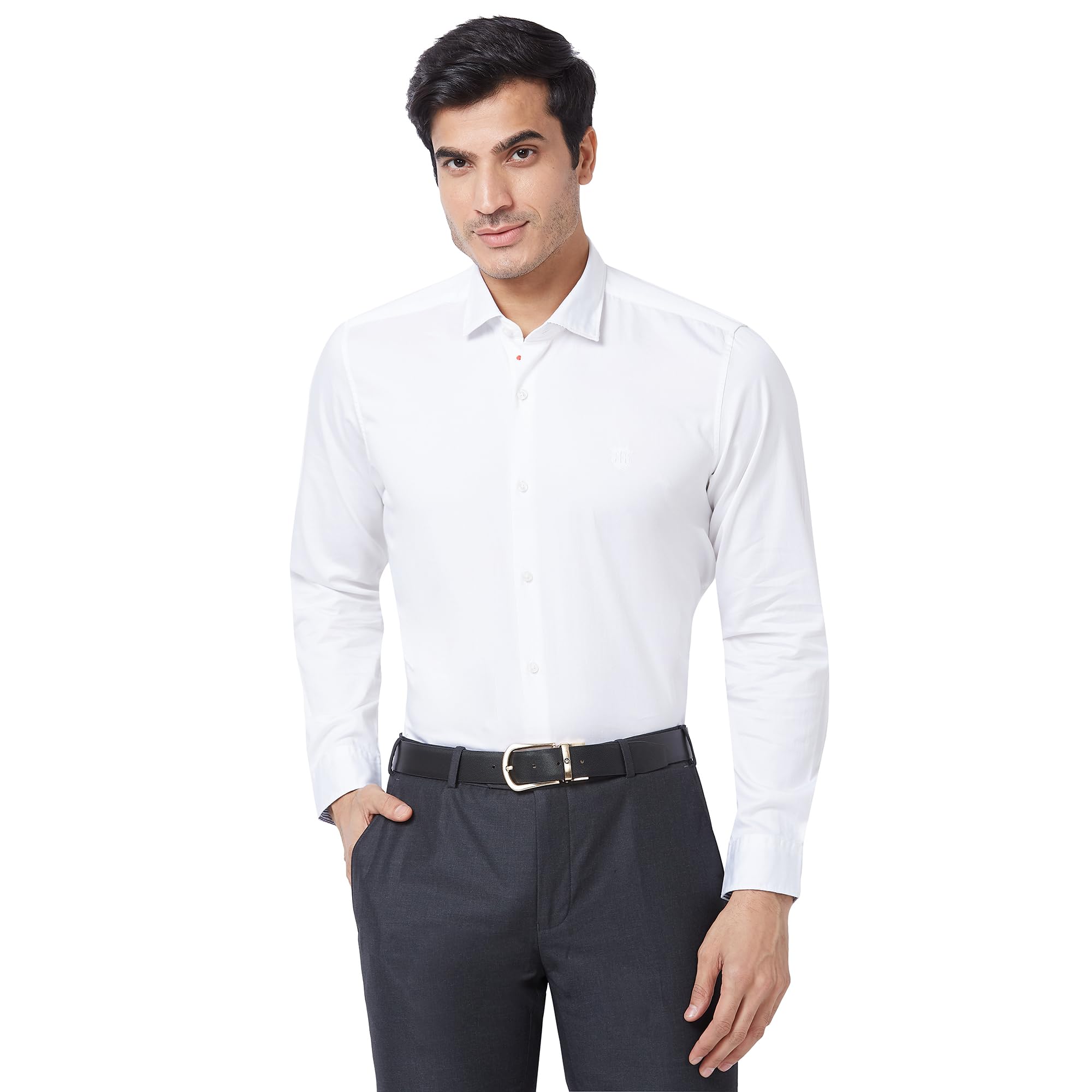 raymond Men Contemporary Fit Solid Pattern Pure Cotton Semi Cutaway Collar Full Sleeve Casual Shirt-picture-30
