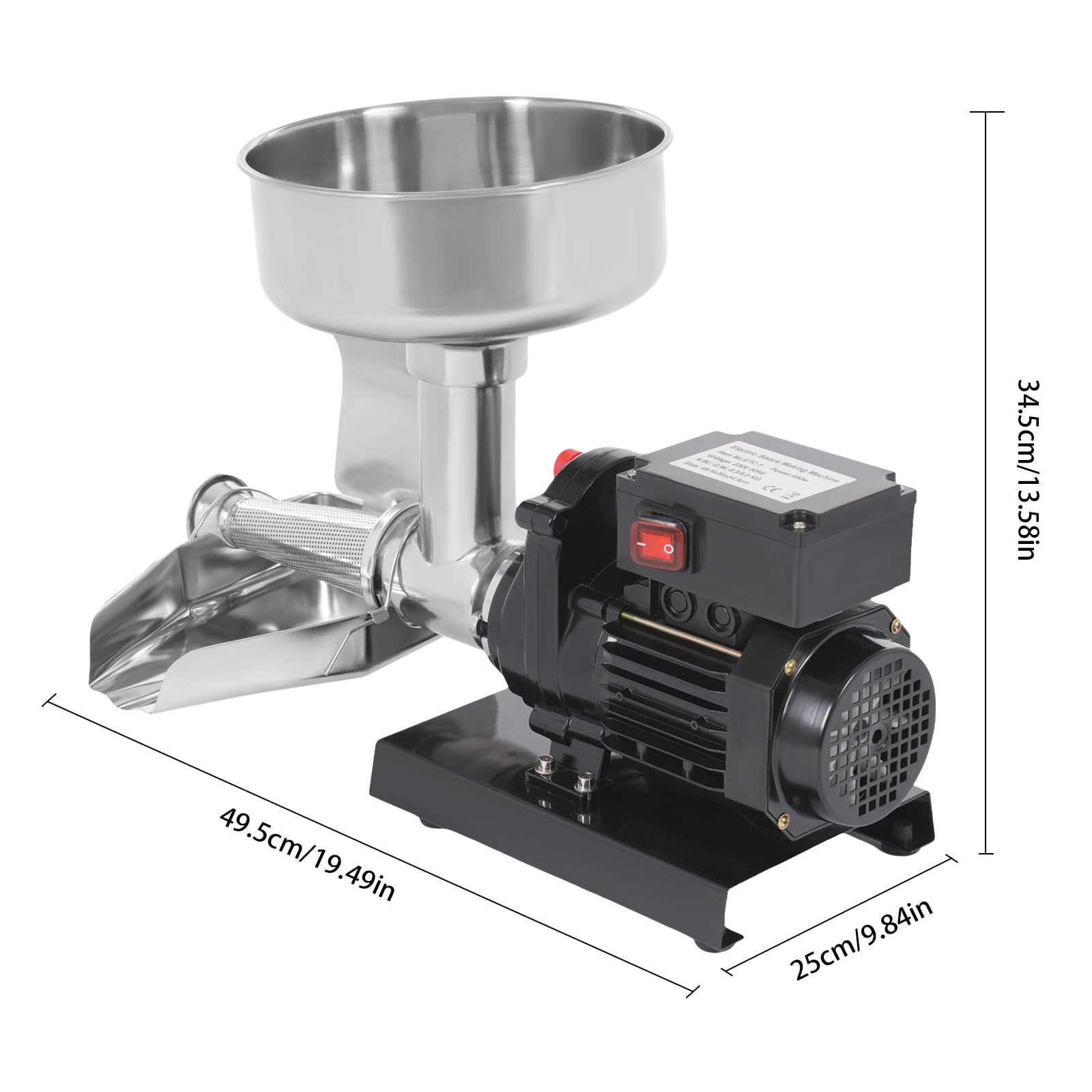 Tomatenpresse Elektrisch, 450W Tomatenpresse, 220V, Edelstahl, Kühlkörperlöcher für Ketchup, Blaubeersauce und andere Saucen - 49.5 x 25 x 34.5cm
