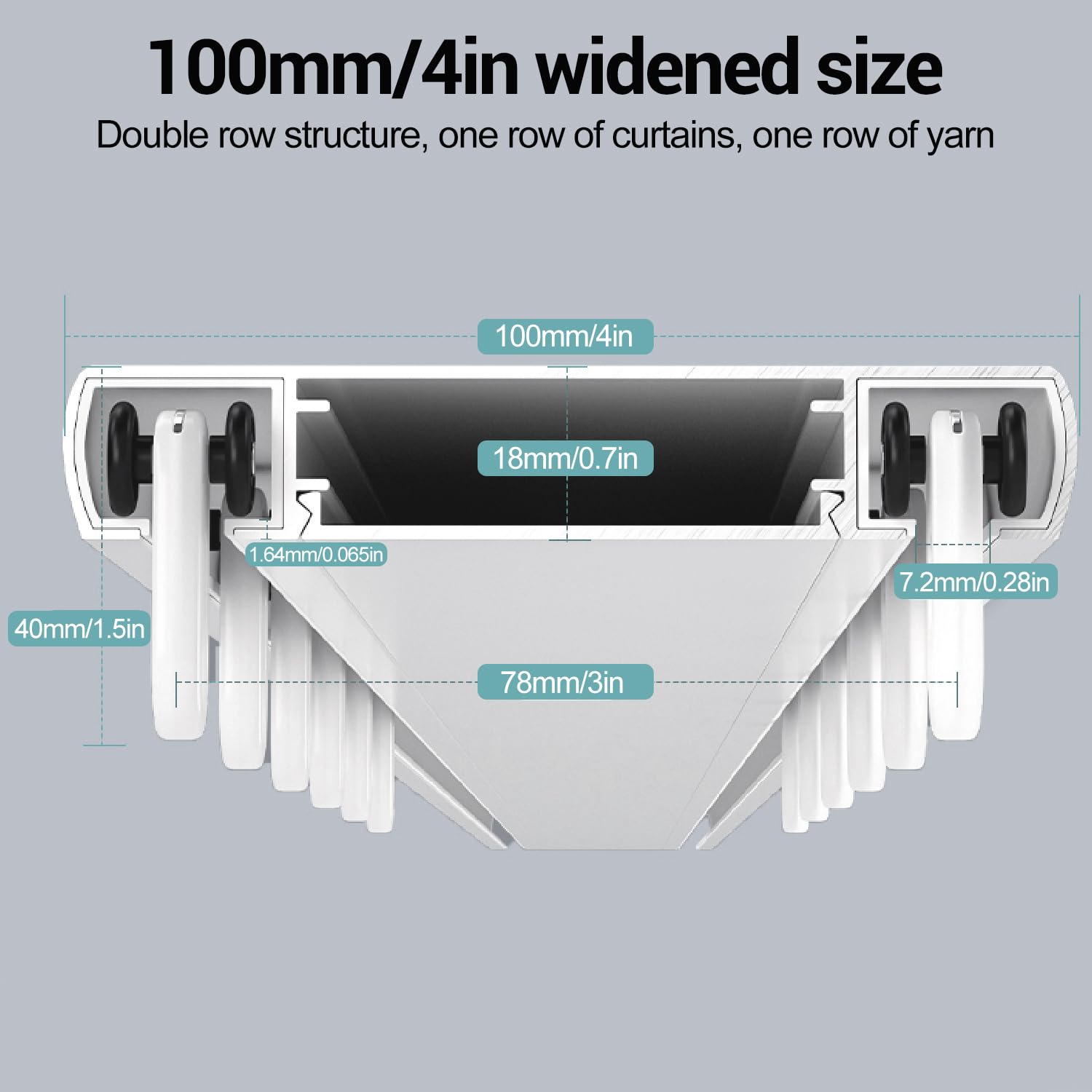 Binario per tende a 2 binari, silenzioso binario per tende a doppia fila in alluminio per tende da soggiorno e camera da letto, binario per soffitto divisorio, installazione semplice (Bianco