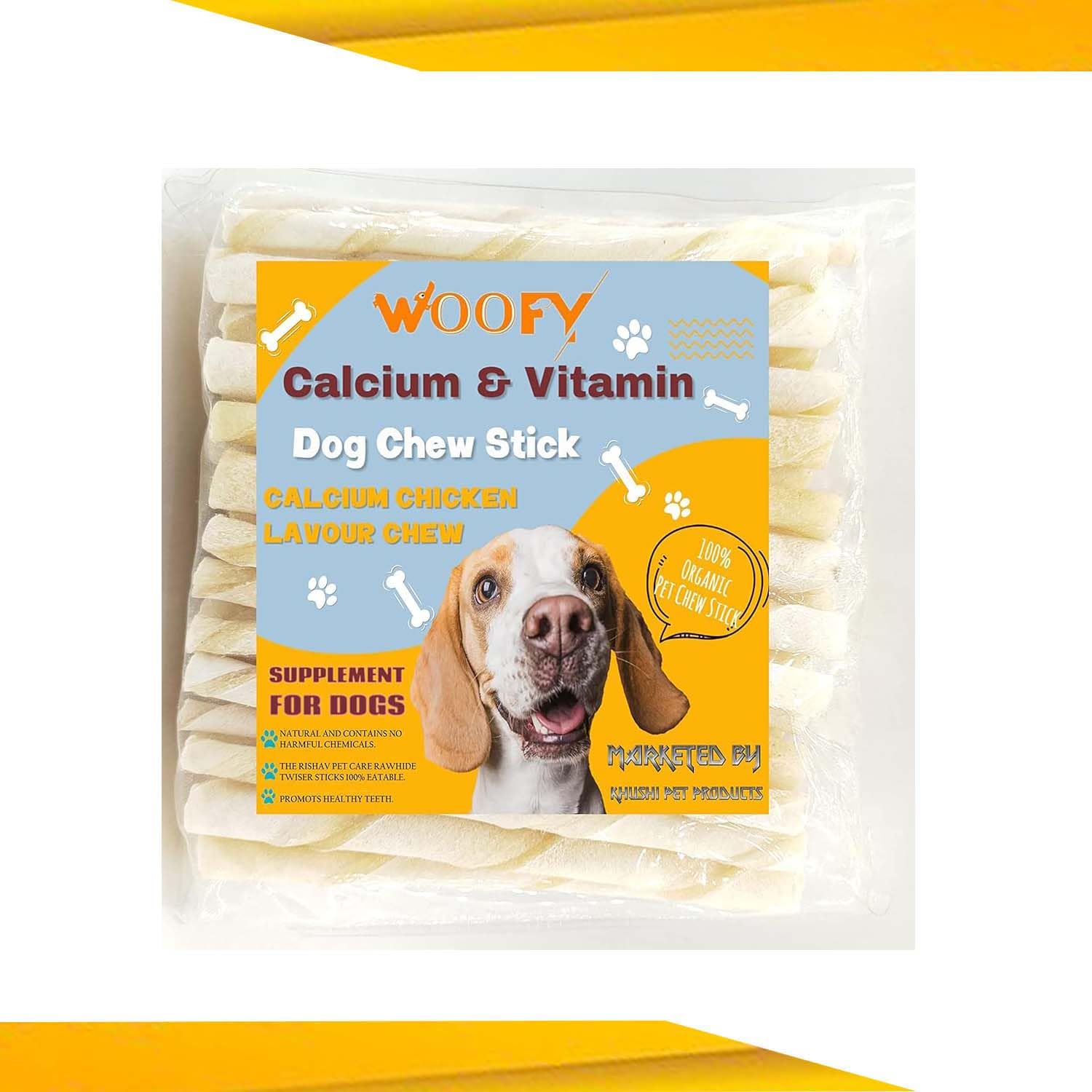 Woofy Dog Natural Twisted Rawhide Chew Sticks | Calcium White Twisted Chew Stick | Fresh & Natural Rawhide Treats For All Life Stages Dogs Breeds (250 Gram)