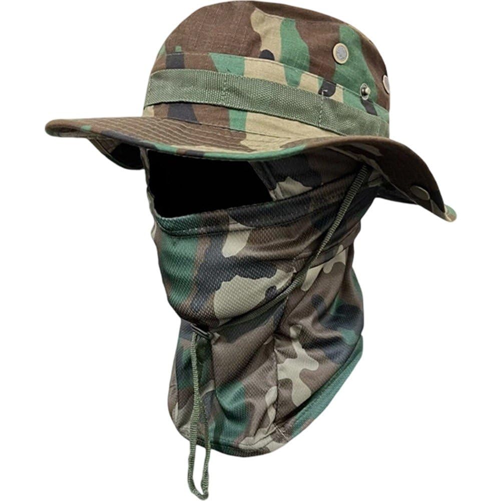 Fituenly Foldable Camouflage Wide Brim Sun Hat with Neck & Face Flap, Fisherman Bucket Hat for Hiking Climbing Travel