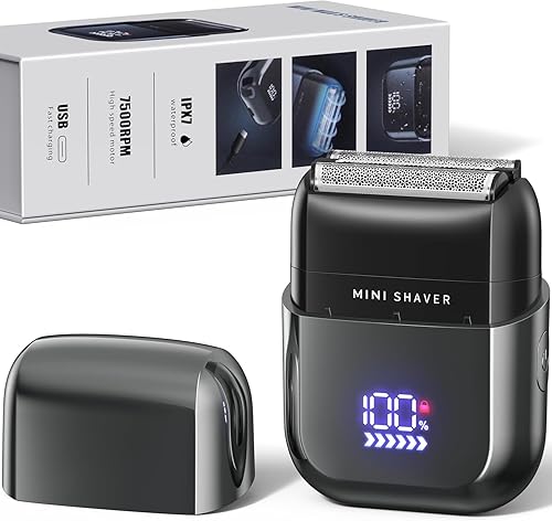 Telfun Mini afeitadoras eléctricas de aluminio para hombres, afeitadora facial portátil de viaje para hombres, afeitadora de barba eléctrica USB-C
