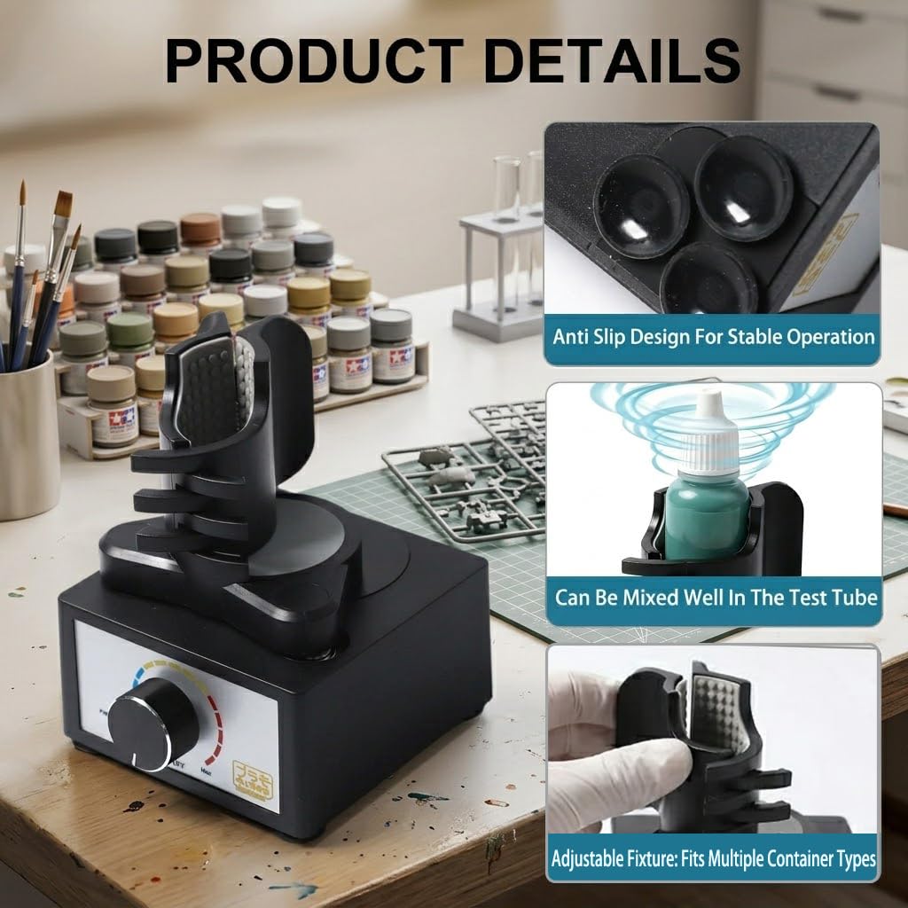 Vortex Mixer, kompatibel mit Hobby-Modellfarben, Acryl und Nagellack, 2400 U/min, einstellbare Geschwindigkeit, Farbstreuer für 10–100 ml Behälter, Freisprech-Labor-Mixer mit stabilem Saugfuß