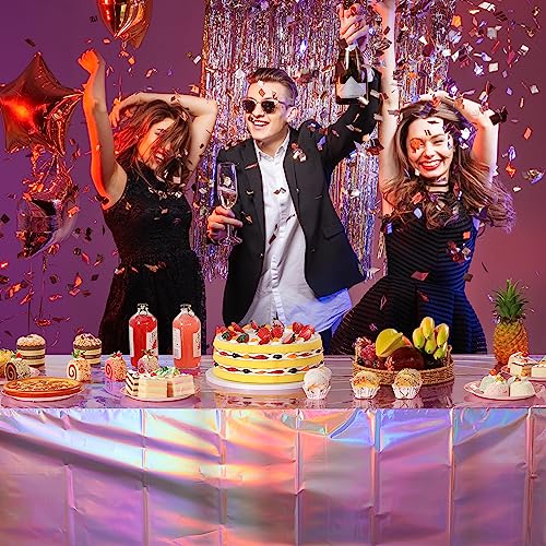4 Pack Iridescent Pink Plastic Tablecloths, FunnyPars Shiny Disposable Laser Rectangle Table Covers, Holographic Foil Tablecloth Iridescent Party Decorations for Birthday Wedding Christmas, 54x108Inch - Image 8