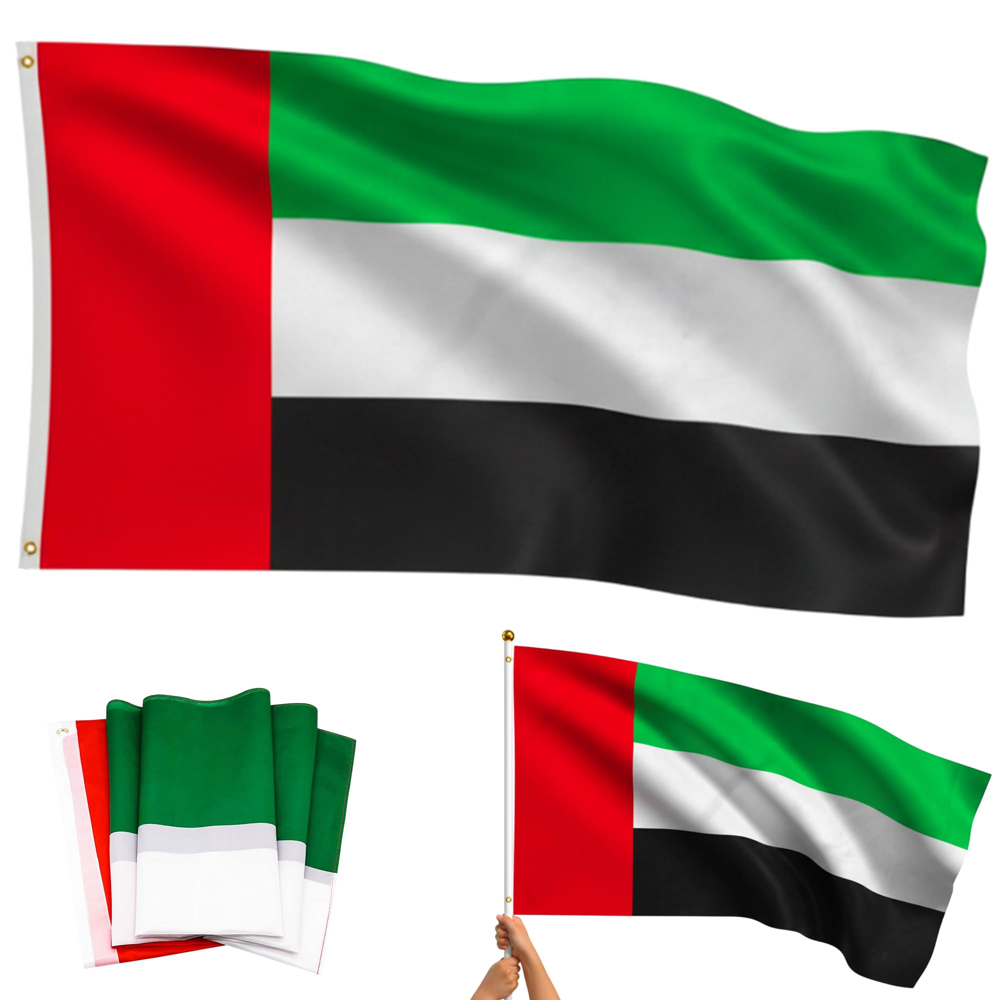 Markq UAE National Flag -Large 60x90cm for National Day Celebrations, United Arab Emirates Flag, Emirati Pride Flag for Events, Parades, and Outdoor Displays