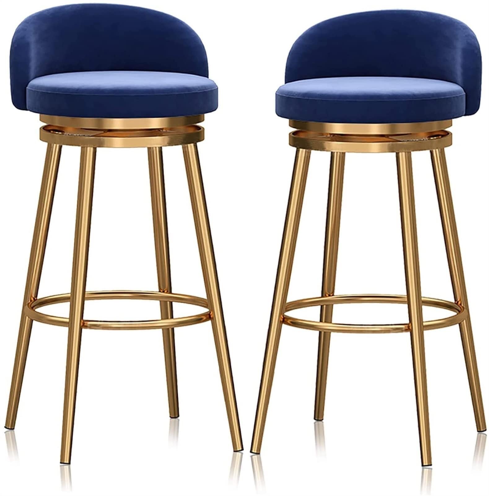 Kitchen Bar Stools, 360° Swivel Barstools Set Kitchen Island Bar Chair Counter Height Bar Stools Swivel Stool Set of 2 with Gold Legs Velvet Upholstered 25.6/29.5 Barstools with Back(Blue,65