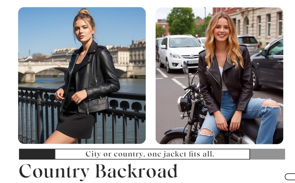 Image of Women's Black Faux Leather Biker Jacket, Moto Style
