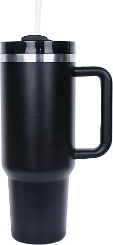 PureElement - Vaso H2.0 de 40 onzas con asa y pajilla, diseño aislado de acero inoxidable de doble pared, resistente y duradero, hecho para viajes,