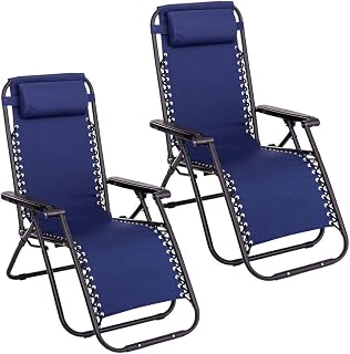 LOLAhome - Pack de 2 sillas, Tumbonas Gravedad Cero reclinables con Bloqueo de Seguridad de Tejido Oxford y Acero de 95x65x106 cm, Hamacas jardín con cojín (Azul)