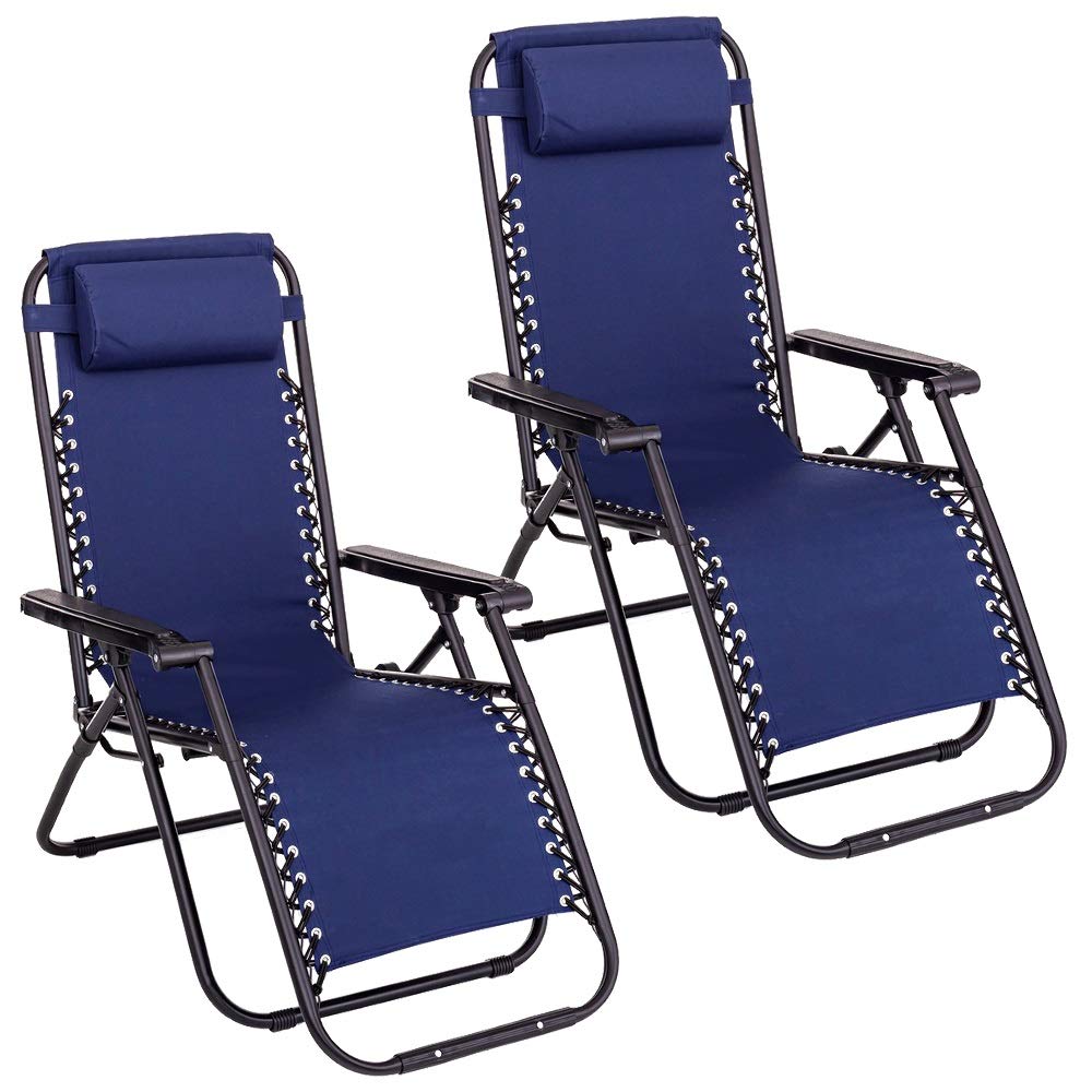 Pack de 2 sillas Gravedad Cero reclinables con Bloqueo de Seguridad de Tejido Oxford y Acero de 95x65x106 cm (Azul)