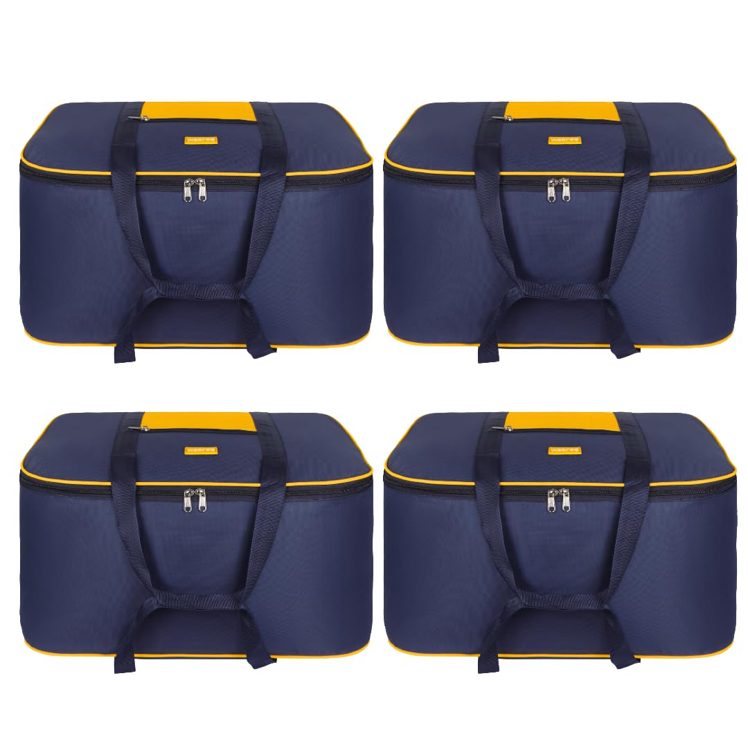 M MEDLER STG 85 Liters Large Underbed Storage Bag Moisture Proof Cloth Organiser with Zippered Closure and Handle (Blue - yellow), (58x48x30cm) Rectangular- PACK OF 4