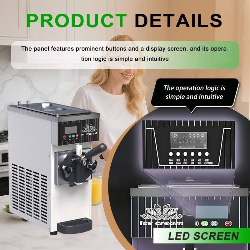 Gelatiera professionale morbida da 450 W, capacità 3,5 l, con LCD, pulizia automatica, 80-100 coni all'ora, per ristoranti e bar