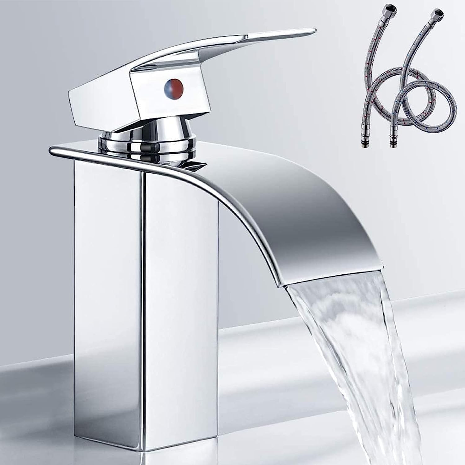Bathroom Sink Taps Chrome, AIMOYO Waterfall Basin Mixer Tap, Modern ...