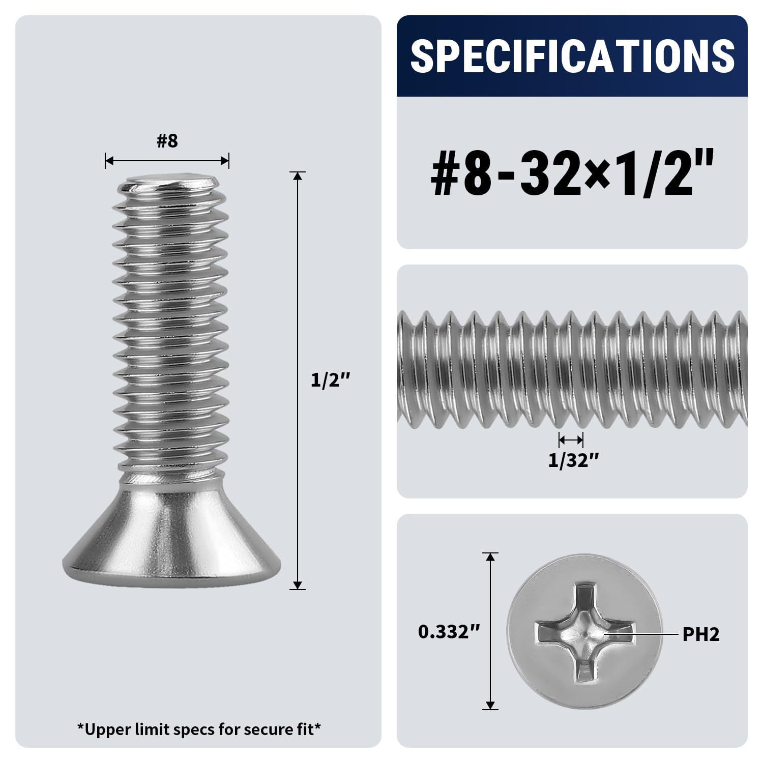 Stainless Steel Machine Screws - 8-32 x 1/2" -2