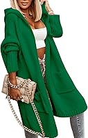 Aoysky Women's Oversized Hooded Long Cardigan Sweater Coat - Chunky Knit Open Front Loose Fit Warm Outerwear