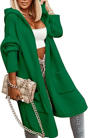 Aoysky Womens Long Cardigans Cable Knitted Open Front Oversized Hooded Outerwear Sweater Coat