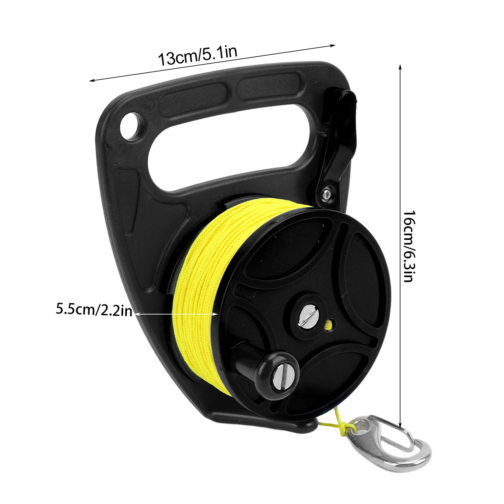 HERCHR Diving Reel, 83m/90.8yd Anchor Rope Reel 8 Strands Nylon Which Finger Spool Multi Purpose Kayak Anchor with Clip for Cave Exile Diving (Black Wheel)