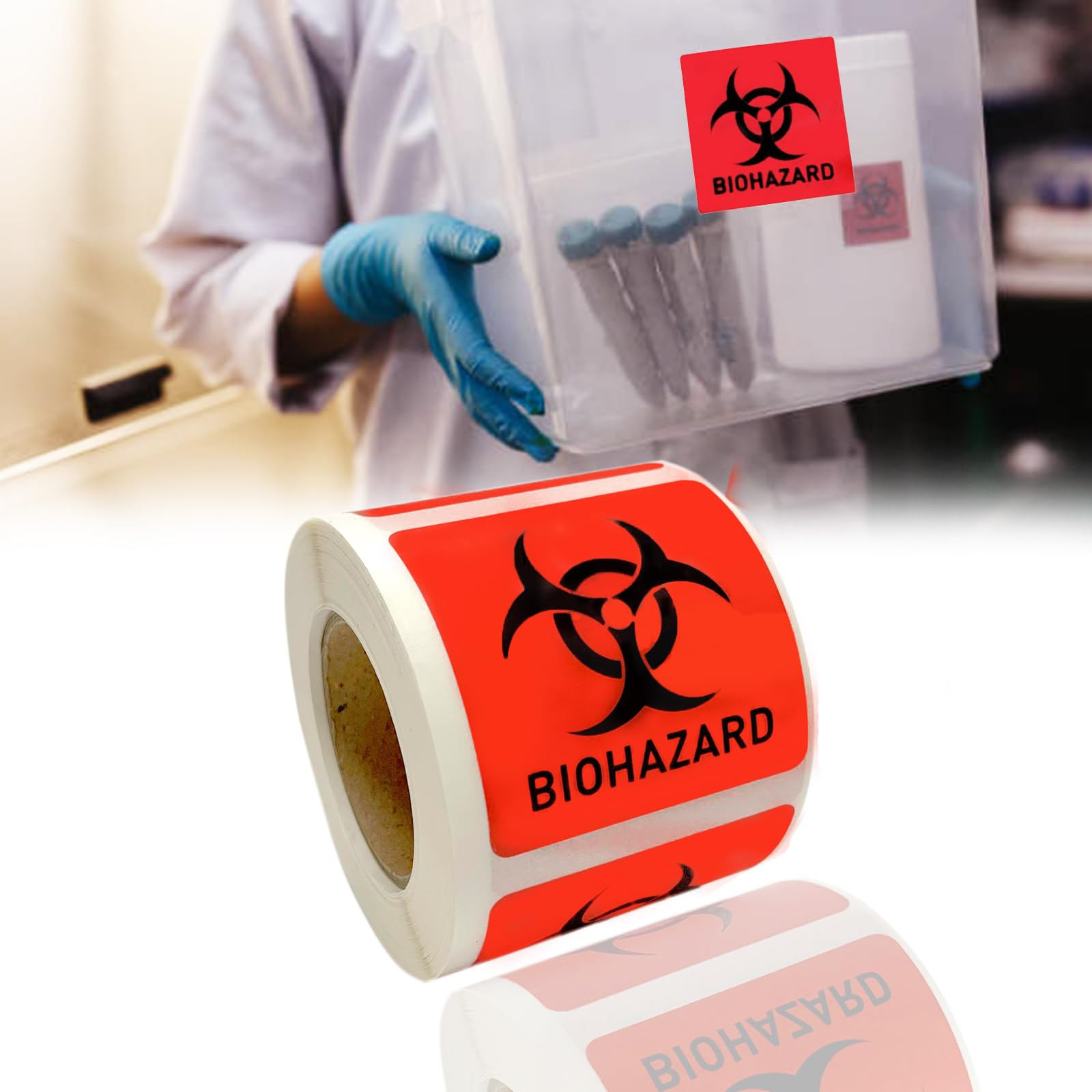 Biohazard Danger Safety Warning Label - 2"x 2" Waterproof Self Adhesive Decal Sign Sticker, High TEMP Resistance (250 PCS/Roll)
